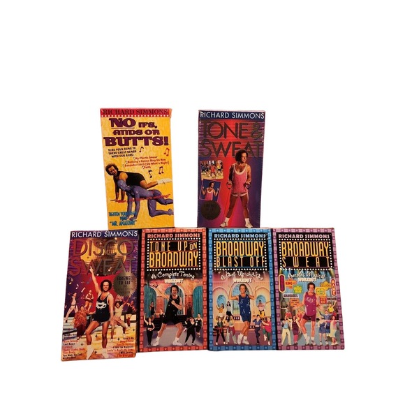 Lot Of 6 Richard Simmons VHS Work Out Sweat Broadway Tone Butts Disco - Picture 1 of 16